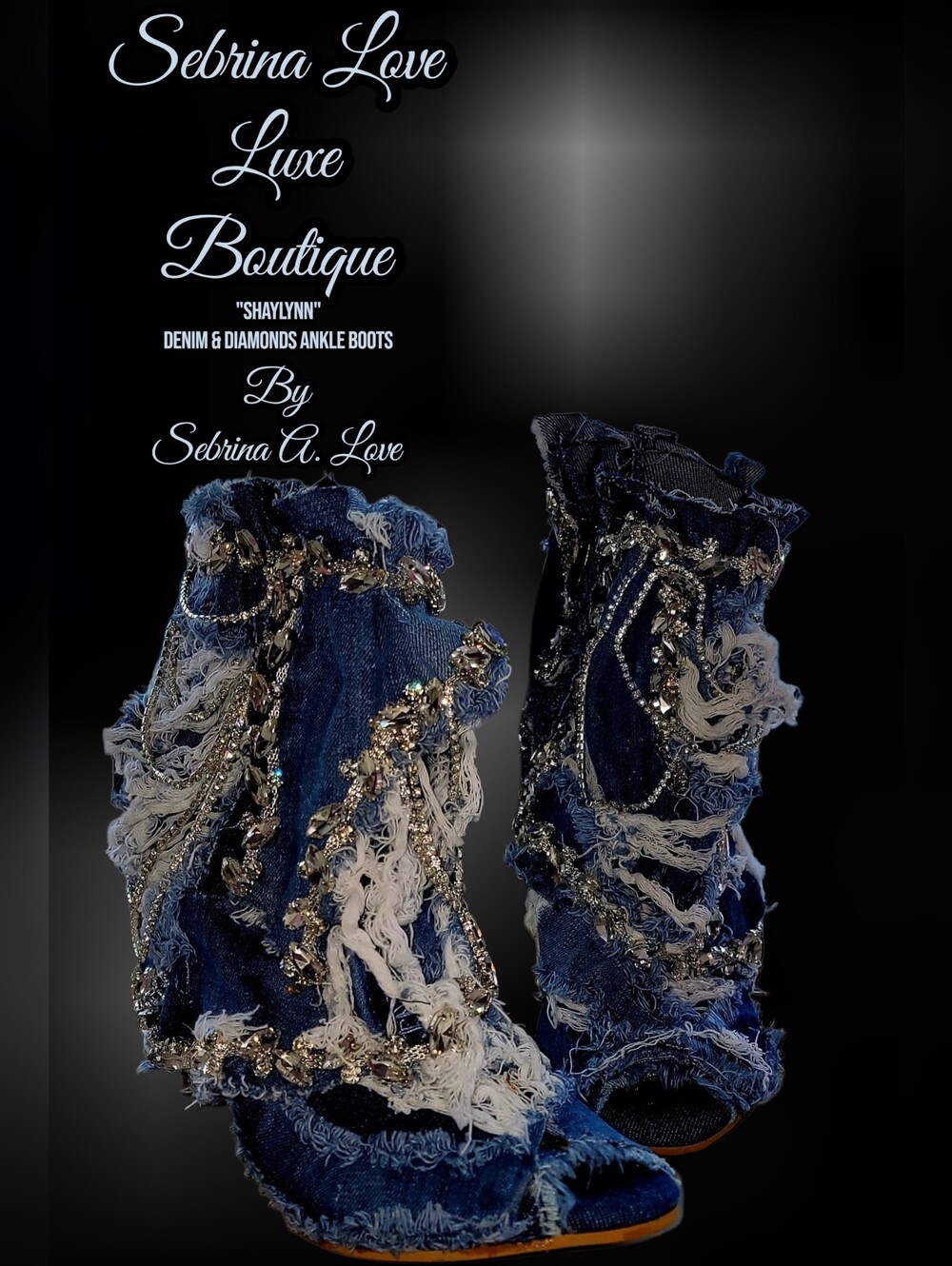 💎SHAYLYNN💎Denim & Diamonds Embellished Ankle Boots (Custom Order)